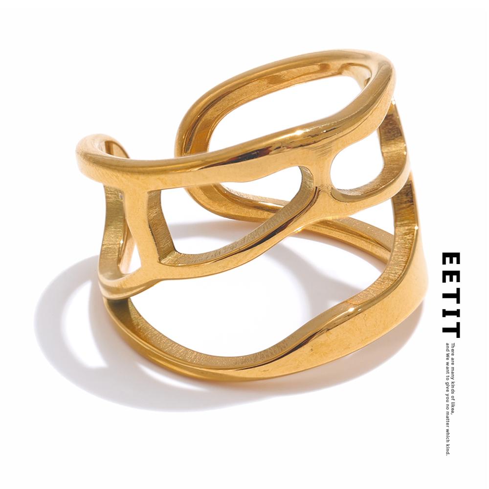 Eetit Нержавеющая сталь широкое полое манжетное открытое кольцо для женщин стильный дизайн водостойкие металлические ювелирные изделия оптовая продажа