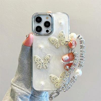 3D Чехол для телефона с жемчужной бабочкой для iPhone 16 Promax, противоударный клейкий браслет для Apple 17, женский 14