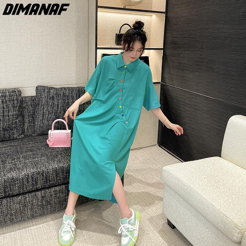 DIMANAF 2023, летнее платье-футболка, пляжное женское платье больших размеров, однотонное свободное платье большого размера, черное