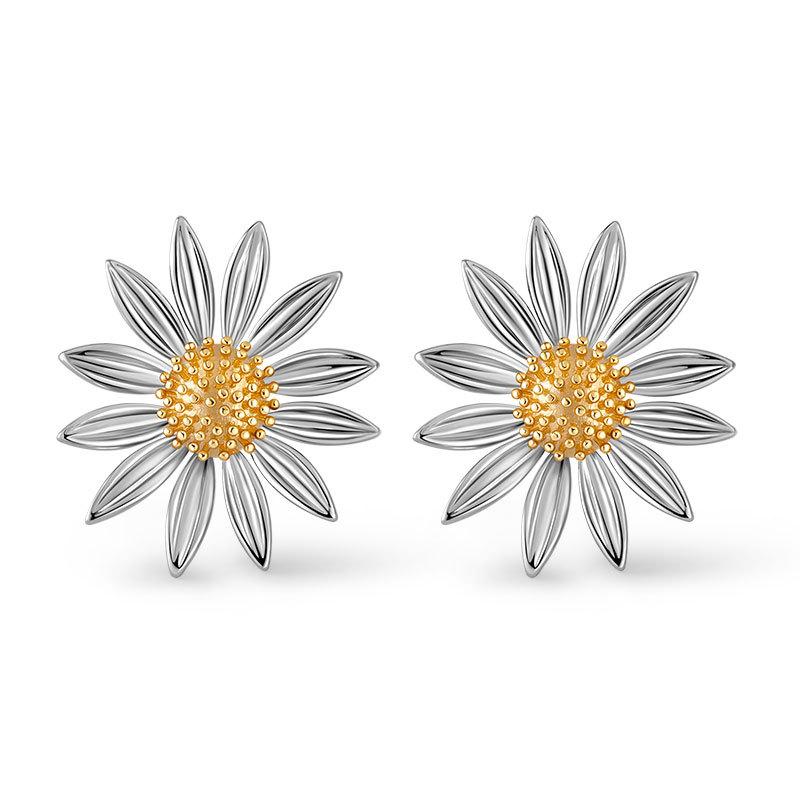 Vintage Simple Ins Style Daisy Flower Copper Plated Stud Earrings For Women