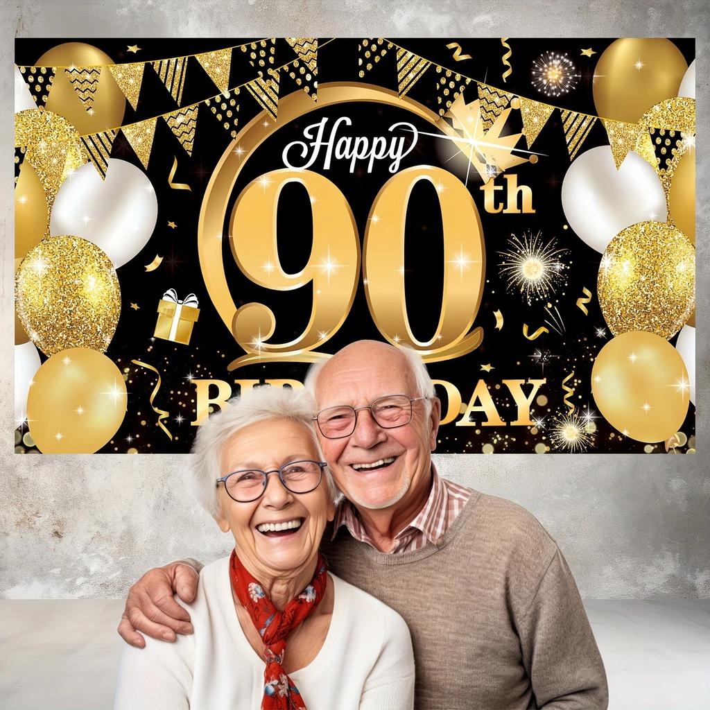 90th birthday part decorated background banner Black gold Happy 90th Birthday decorated background for men and women photography