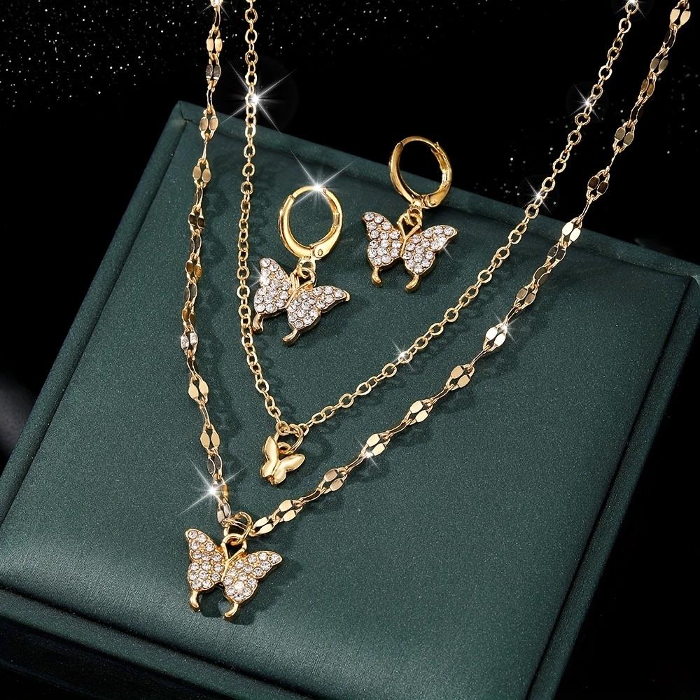 Earrings, necklace, gold and silver butterfly pendant, earrings and necklace set Spring and Summer Vacation Women's Jewelry Set