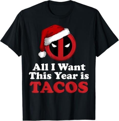 Deadpool I Want Tacos For Christmas TShirt Unisex3