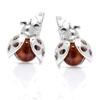 [P3310] - Серебряные серьги «Божьи коровки» коньячный янтарь (родиевое покрытие)