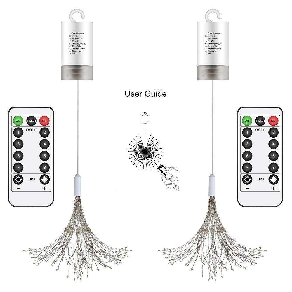 LED Dandelion Firework Copper Lights,8 Modes Dimmable String Fairy Lights with Remote Control Hanging Starburst Lights for Parties Home