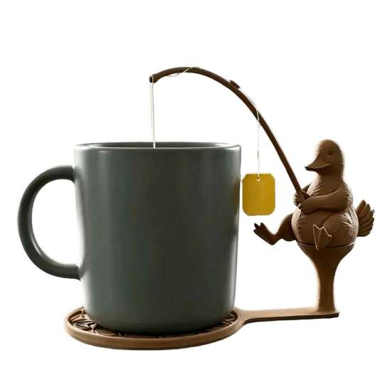 Tea Steep Helper Fishing Friends Bag Holder, Cute Resin Teabag String Keeper, Whimsical Animal Theme Gadget Decor, Fun Kitchen Counter Accessory,