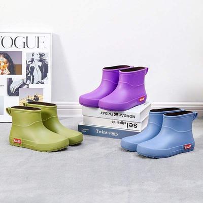 Полусапоги женские резиновые нескользящие с коротким голенищем, теплые флисовые водонепроницаемые кухонные туфли, женские легкие плоские резиновые сапоги