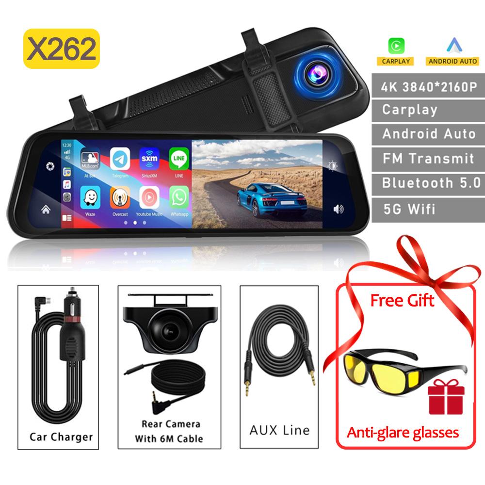 10Inch Mirror Dashcam 4K Dual Lens Dash Cam for Cars Wireless Carplay Android Auto WIFI Touch Screens AUX Car DVR Car Accessory