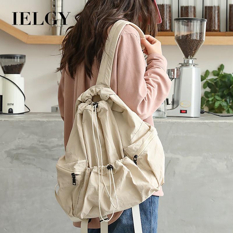 IELGY Korean Version of Casual Literary Drawstring Oxford Cloth Backpack, Fashionable Nylon Backpack