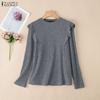 Женская повседневная однотонная блузка с круглым вырезом и длинным рукавом