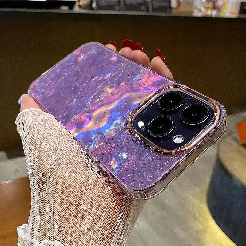 Чехол для телефона iPhone 11, 13, 15 Pro, 16, 14pro, 12 Pro Max с цветным блестящим фритиллярией, ударопрочный, защитный чехол для объектива камеры