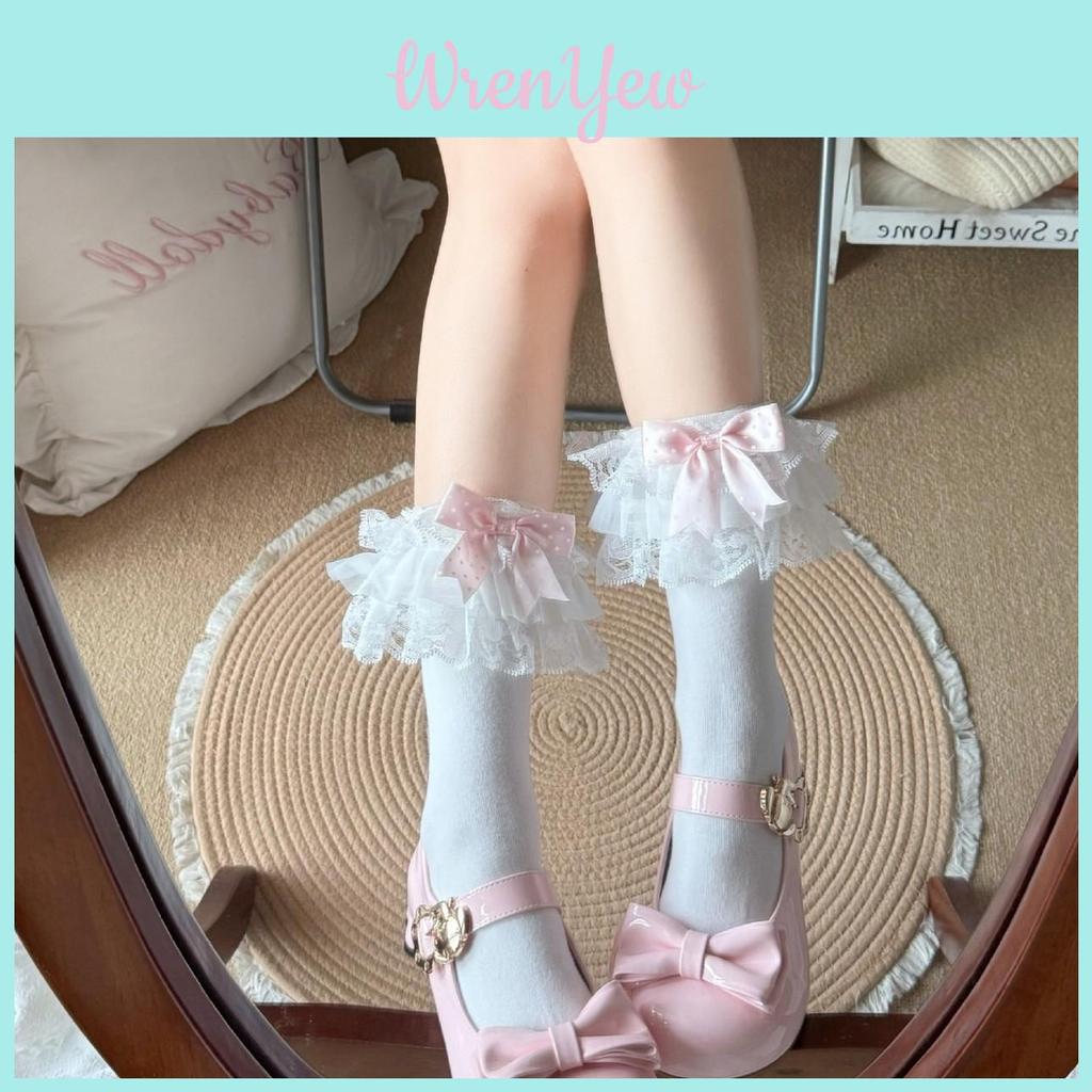 Sweet Lolita Girl Socks With Cotton Material And Polka Dot Pattern For Spring