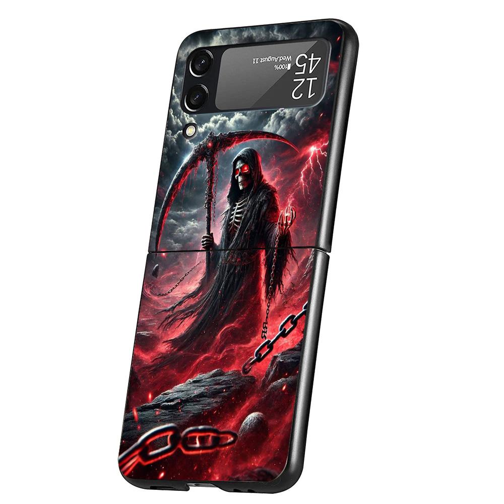 Death Grim Reaper Skull Scythe Cover Phone Case For Samsung Galaxy Z Flip 7 6 5 4 3 5G Flip7 Flip6 Flip5 Flip4 Flip3 Black Funda