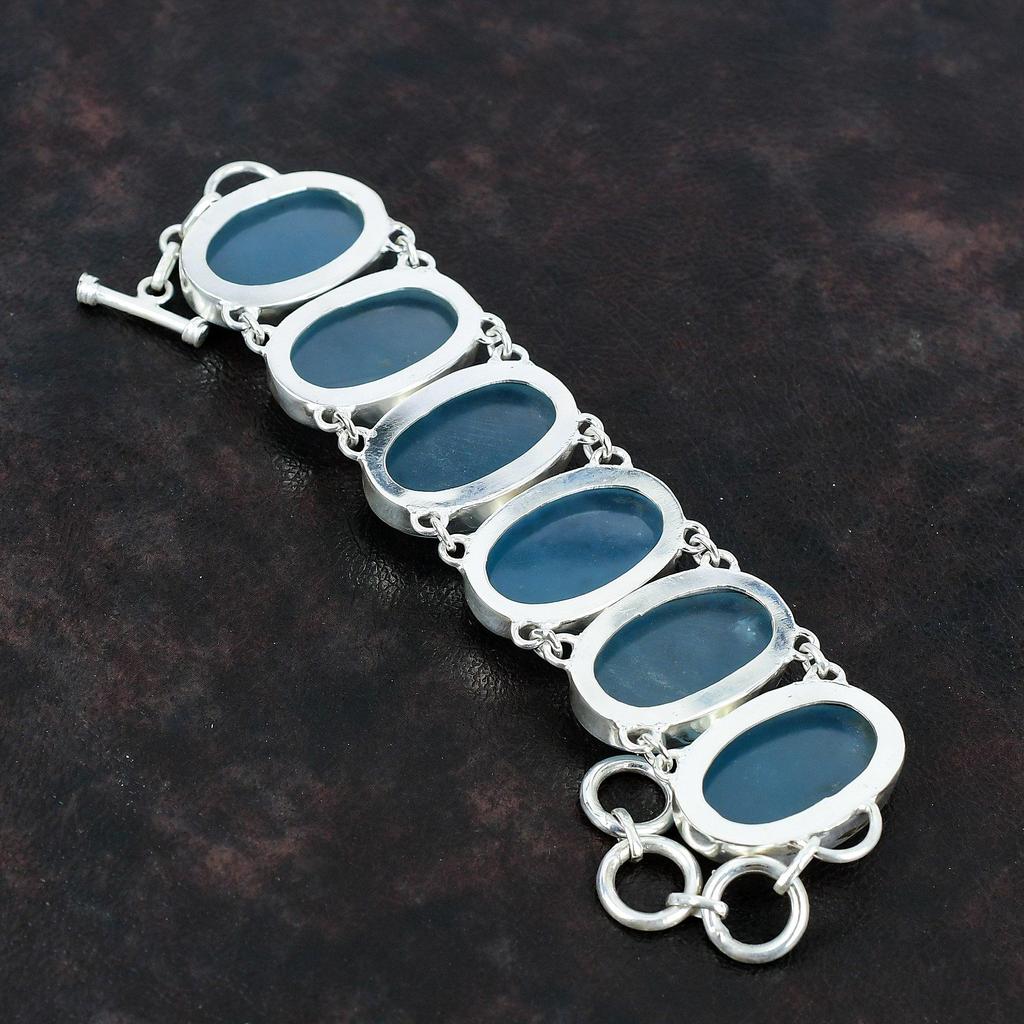 Браслет с аквамарином Оригинальный браслет ручной работы с драгоценными камнями Браслет из стерлингового серебра 925 пробы Регулируемый браслет-цепочка Ювелирные изделия с аквамарином для подарков