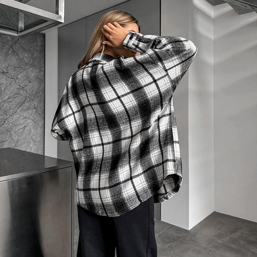 Classic American plaid shirt women's 1116 spring versatile casual long-sleeved cotton shirt medium and long women's clothing