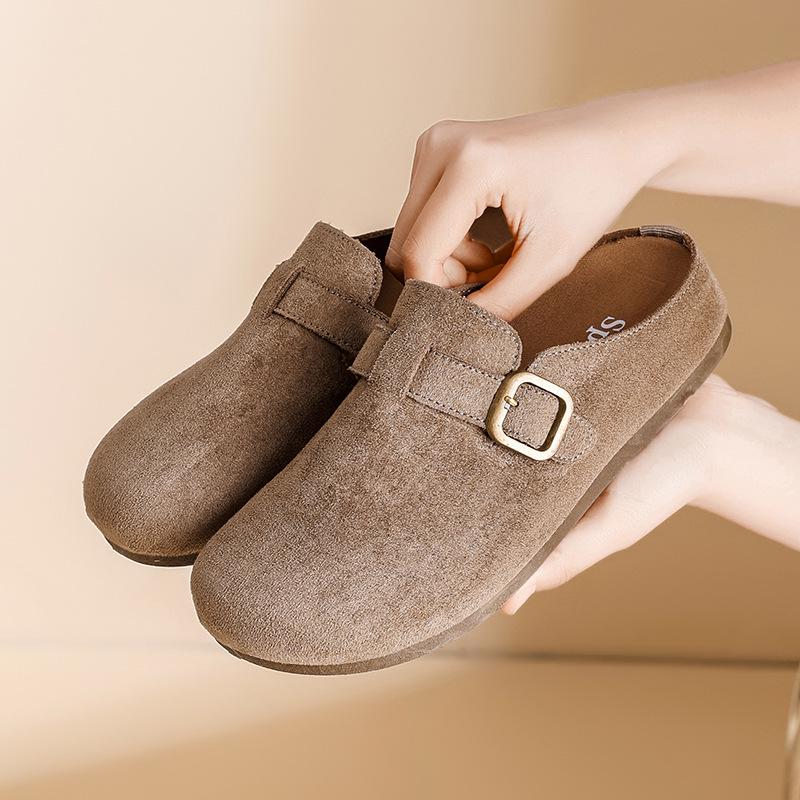 Women's Suede Birkenstock Half-Closed Moccasins - Spring 2026 Retro Style, Cute Ugly Design