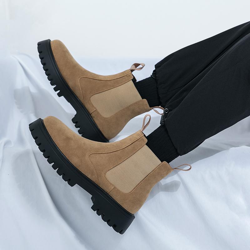 Модная мужская обувь Челси Ретро Удобные ботильоны 2025 Мода Черный Коричневый Удобная Мода Британский стиль На толстой подошве Высокий