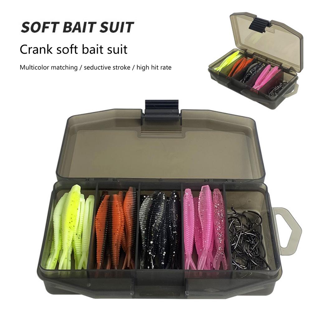 61Pcs Fish Lures Soft Artificial Lures for Fishing Trout Ribbon Lures Soft Colorful Fork Tail Swimbaits with Crank Hook