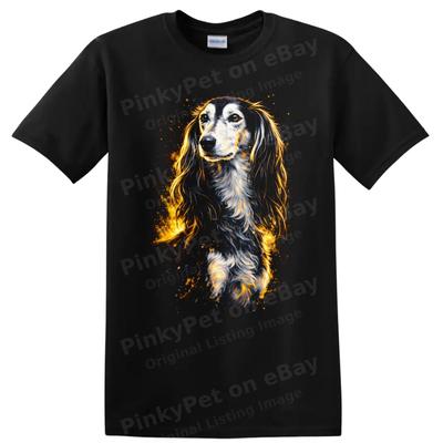 Dog T Shirt Artistic Collage of Long Haired Dog In Vibrant Colors Tee