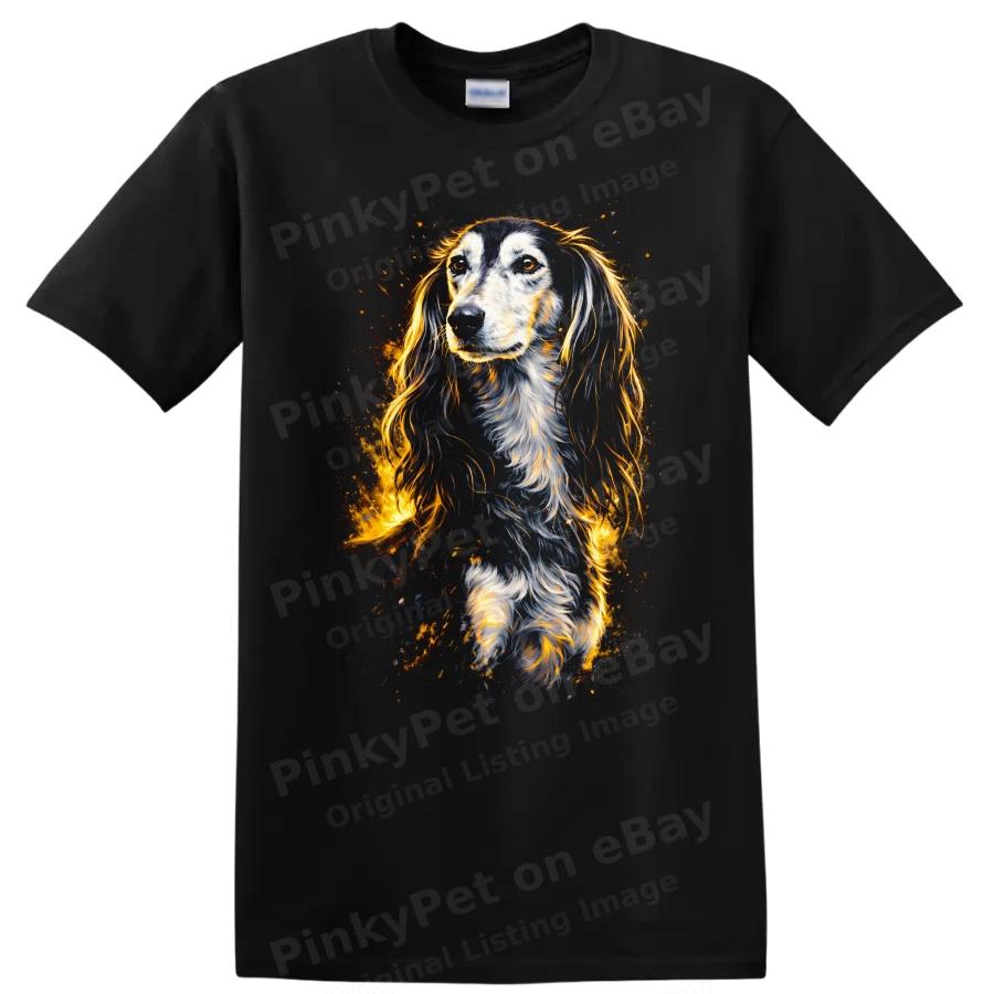 Dog T Shirt Artistic Collage of Long Haired Dog in Vibrant Colors Tee