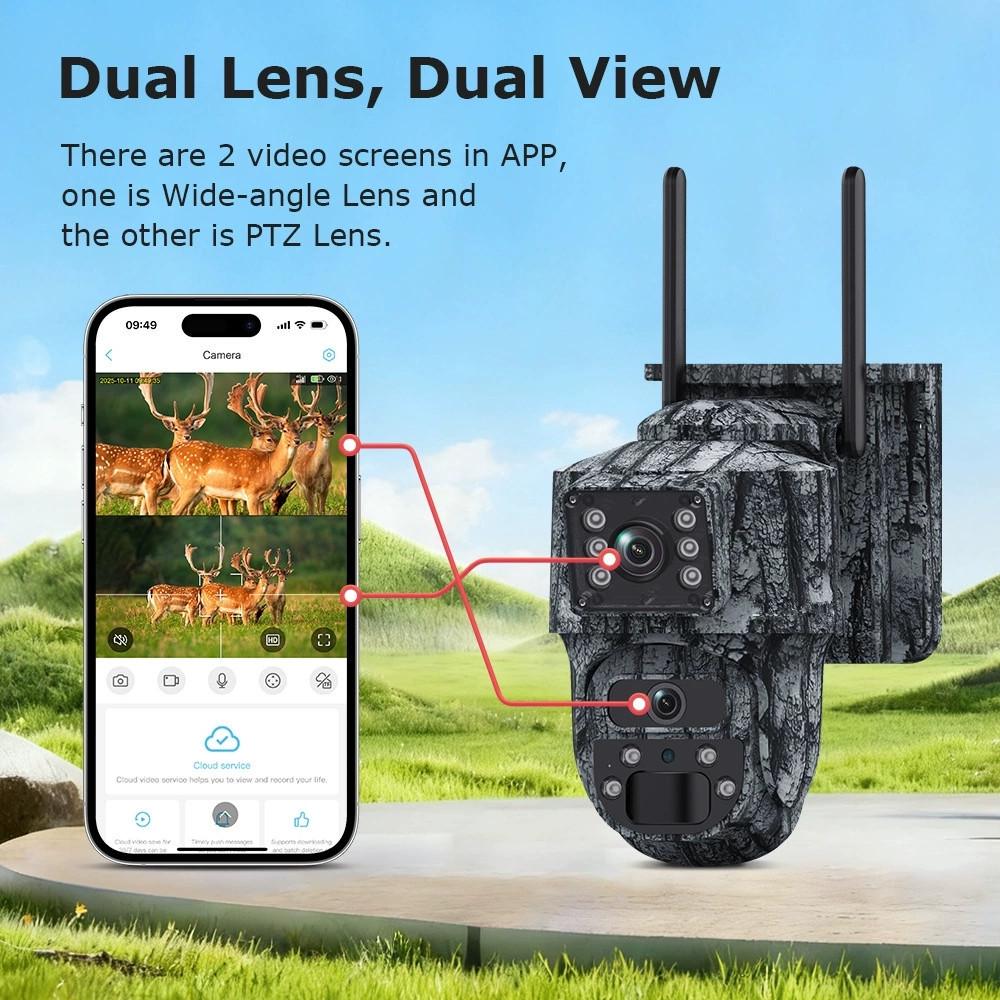Dual Lens 4G Solar-Powered Wireless HD Outdoor Camera - 6MP Hunting Camera