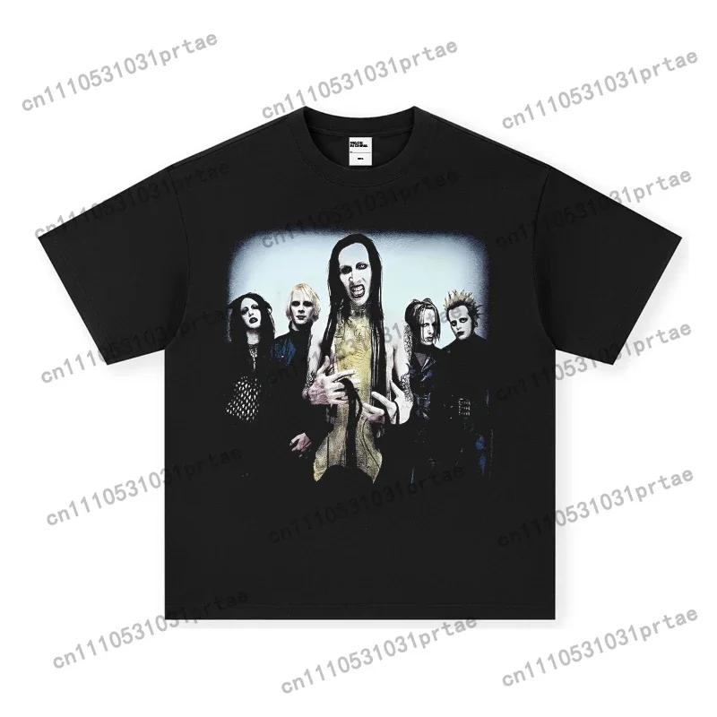 Marilyn Unisexson Printed Short Sleeve Tshirt Male Rock Band Unisexs And Wounisexs Top Summer Loose And Comfortable Black