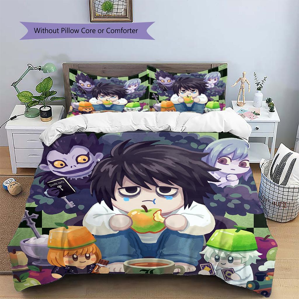 Death Note Pattern Bedding Quilt Set Quilt Cover Pillowcase Home Decoration Birthday Gift (1 * duvet cover + 2 * pillowcase, without core)