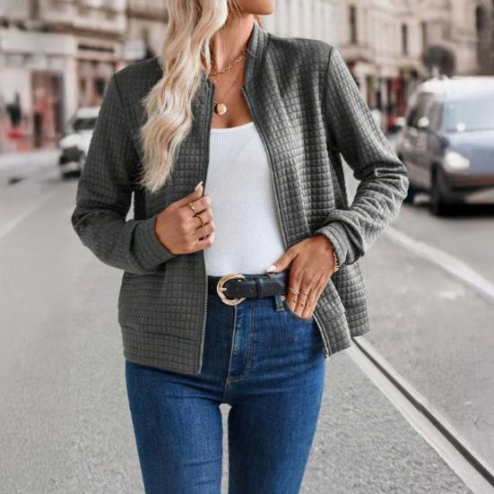 Женская куртка на молнии с длинными рукавами, воротником-стойкой, вафельное пальто, повседневная приталенная толстовка, осенняя верхняя одежда