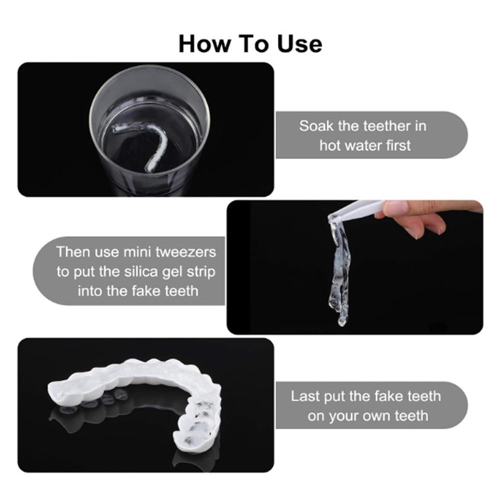 Perfect Fit Teeth Whitening Fake Tooth Cover Snap Cap Silicone Upper/Lower Jaw Denture False Teeth Veneer Regain Confident Smile