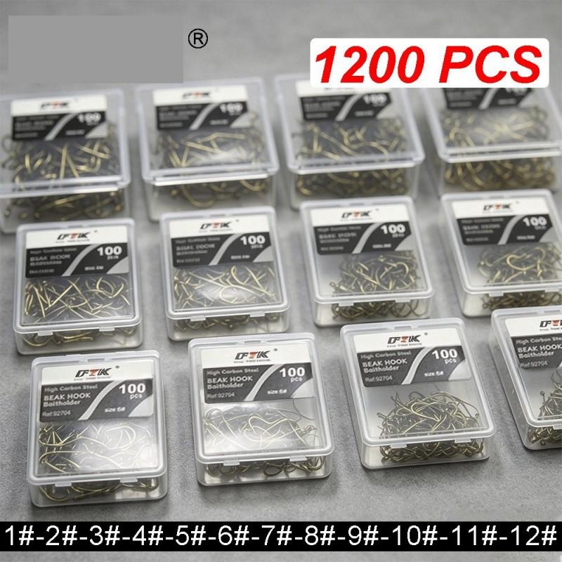 12-Box Pack 1200pcs Size 1 Tube-Eye Fishing Hooks With Barbs Sea Offshore Boat Casting