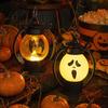 Safe Flameless Candle Halloween Ghost Face Night Light, Portable Retro LED Lamp with Hanging Decorative Lantern Ring, Battery Operated Vintage