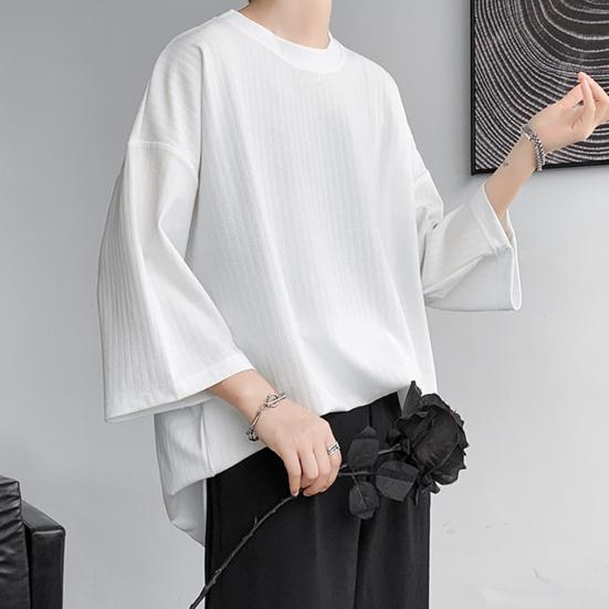 Мужская футболка с круглым вырезом, рукавами три четверти, однотонная футболка в повседневном стиле, свободная футболка для улицы, путешествий, отпуска