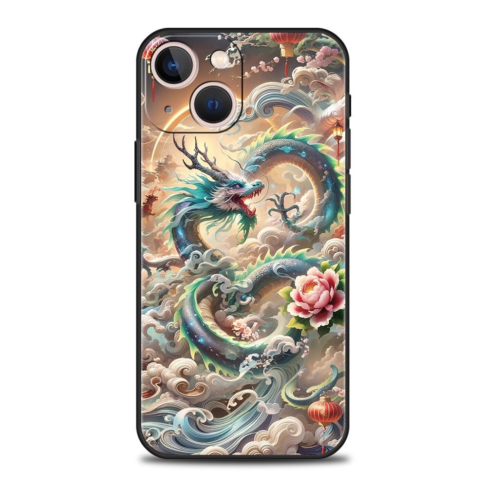 Китайский стиль Лун Цветок Дракон Чехол для телефона для iPhone 17 16 15 14 13 12 11 Pro Max 17 Air Plus Ударопрочный Мягкий ТПУ Корпус