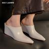 Sexy Square Toe Wedges Summer Mules Shoes Woman Elegant 2024 New Genuine Leather Slippers Wedge Shoes Sandals Ladies Women Shoes