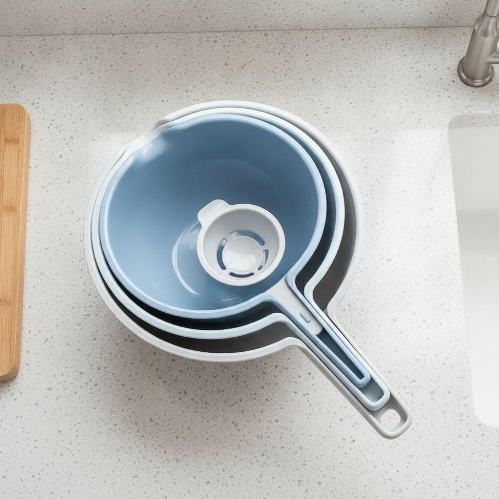 4PCS/Set Comfortable Grip Salad Bowls With Handle Flour Mixing Basin Drip Basin Fruit