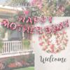 Flowers Happy Mother's Day Banner Alphabet Flag Pulling Hanging Decor for Garden