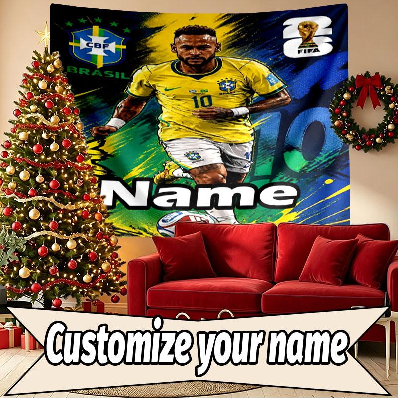 Custom Name Personalized Neymar Jr Print Tapestry, Wall Art Decor, Bedroom, Dorm, Apartment, LivingRoom, Party Backdrop, Gift for Birthday