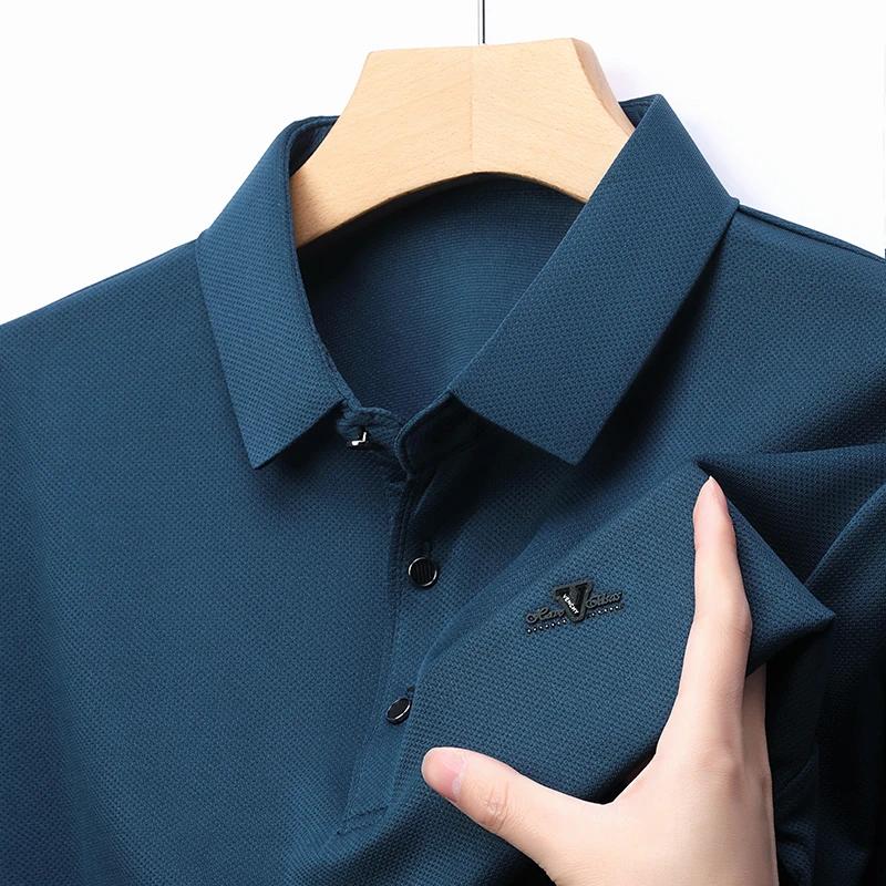 Новая мужская деловая повседневная рубашка с коротким рукавом с нашивкой, однотонная рубашка поло, модный дышащий удобный универсальный топ