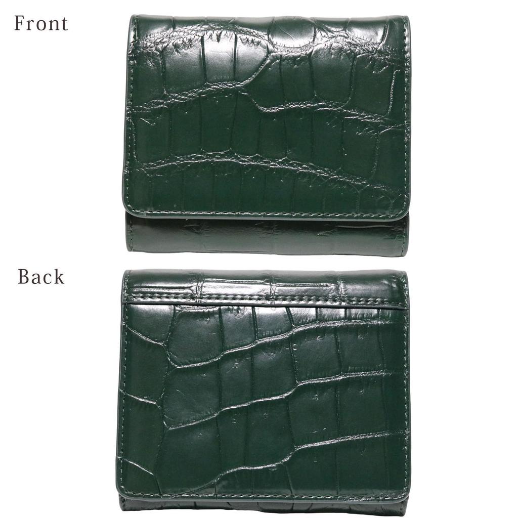 Bercute Green Crocodile Tri-fold Wallet for Men and Women, Mini, Slim, Compact, Foldable, Genuine Leather, Alligator Skin, Compact, Large Capacity,