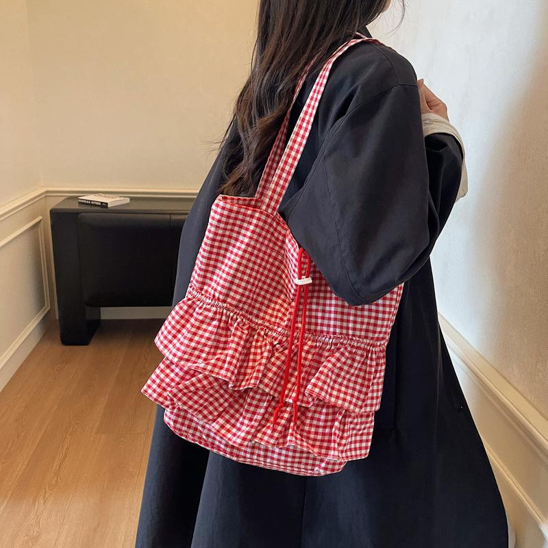 Large Capacity Plaid Minimalist Tote Bag Daily Commuting Single Shoulder Underarm Bag