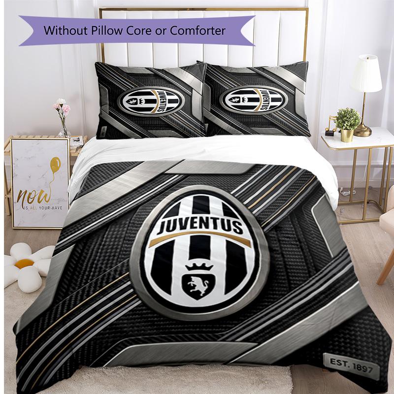 Juventus FC С принтом 3 шт. Комплект постельного белья Мягкий, приятный для кожи, стирающийся Пододеяльник и Наволочки Комплект Для всех сезонов Спальня