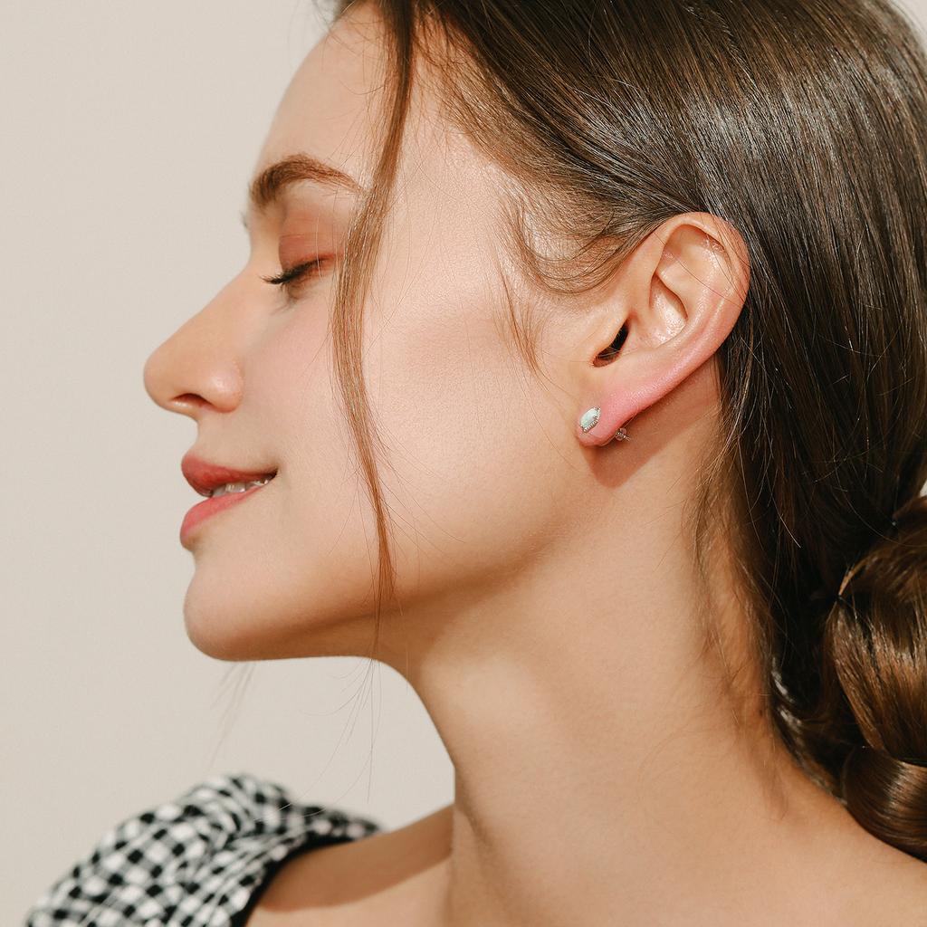 MODIAN Vintage Charm Female Opal Ear studs Real 925 Silver Rectangle Gemstone Stud Earrings For Women Fine Jewlry Gifts