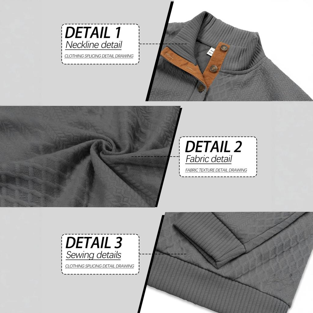 Мужская толстовка с длинным рукавом, на пуговицах, со стойкой воротником, жаккардового плетения, для повседневной спортивной одежды