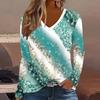 Plus Size European and American Fashion 2025 Women's Elegant V-neck Long Sleeve T-shirt