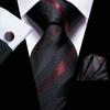 Набор галстуков Hi-Tie для мужчин, золотой, красный, черный, в полоску, шелковый галстук, носовой платок, набор запонок для бизнеса