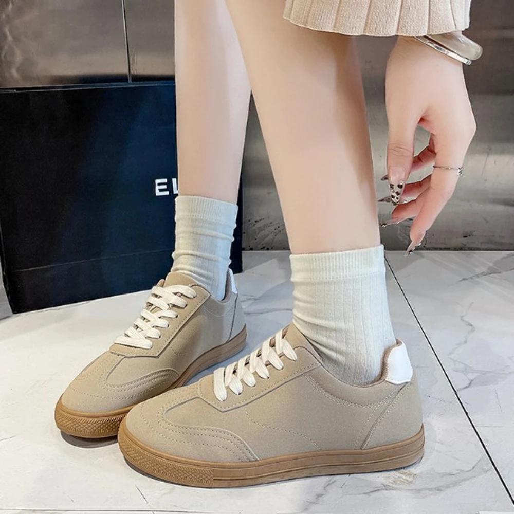 Spring and Autumn Women Casual Shoes Fashion Lace-up Low-top Khaki Round Headed Flat Bottomed Design Women's Shoes Size 35-42