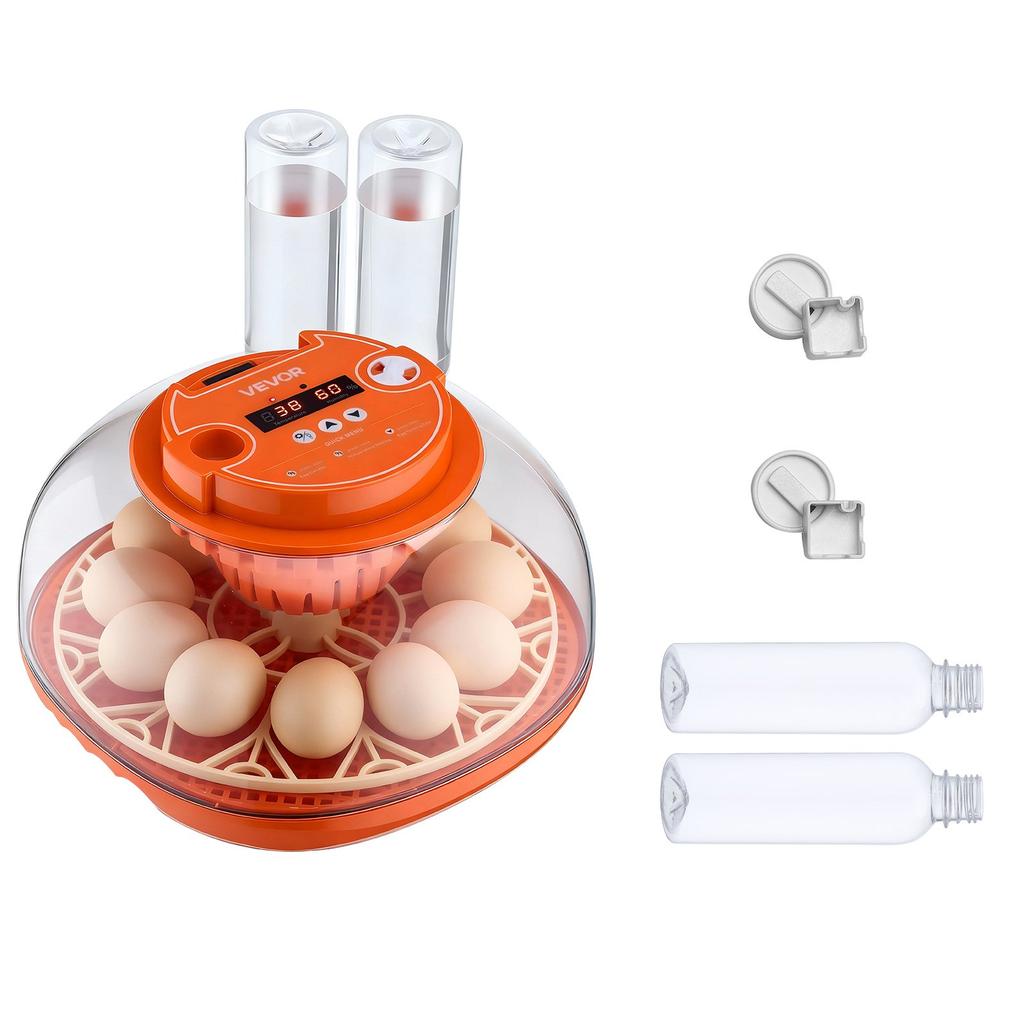 VEVOR 12 Egg Incubator, Automatic Egg Turner with LED Candler, Temperature & Humidity Control, 360 degrees View Clear Window