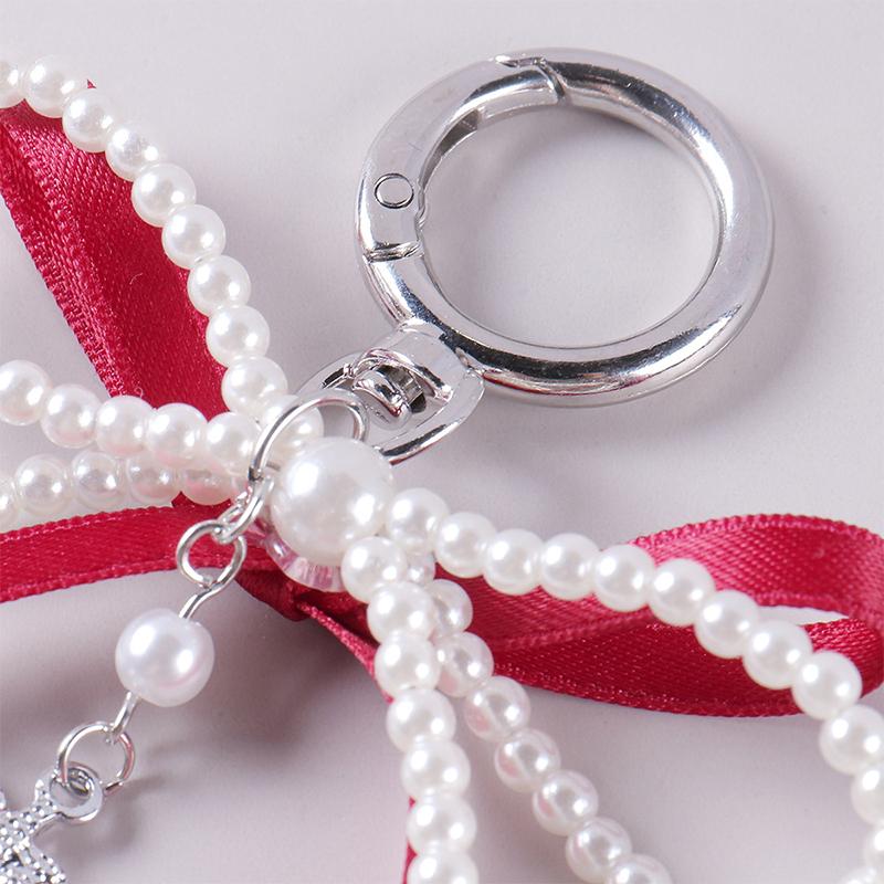 Брелок-бантик из искусственного жемчуга, брелок с бисером и лентой, подвесные аксессуары в корейском стиле, подвеска для сумки Y2K, декоративные аксессуары
