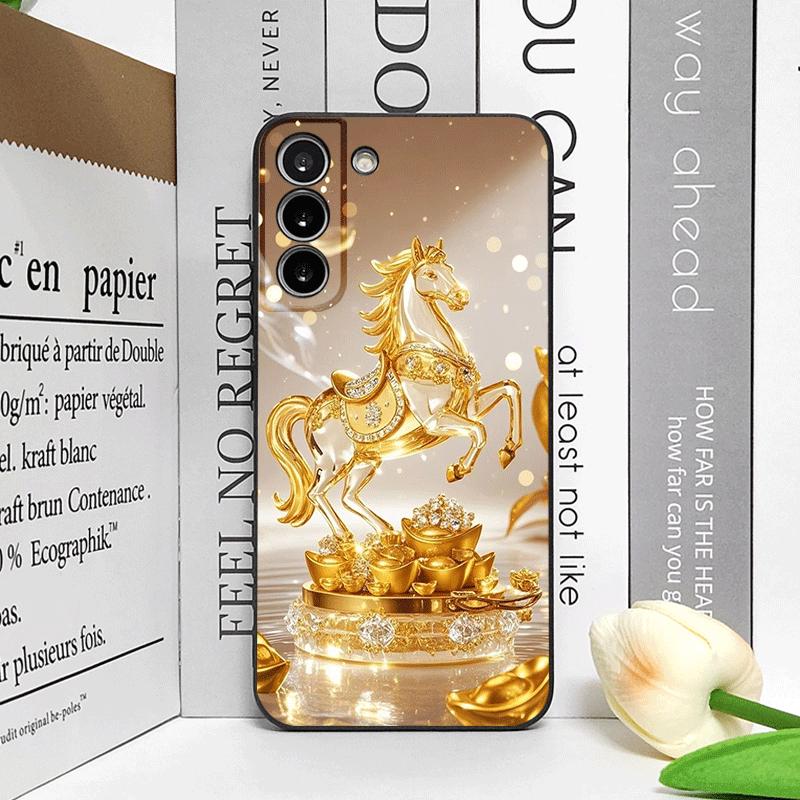Роскошный кристальный чехол для телефона с золотым узором лошади для Samsung Galaxy S25 S24+ S23 Ultra S22 Plus S21 FE M53, противоударные мягкие чехлы