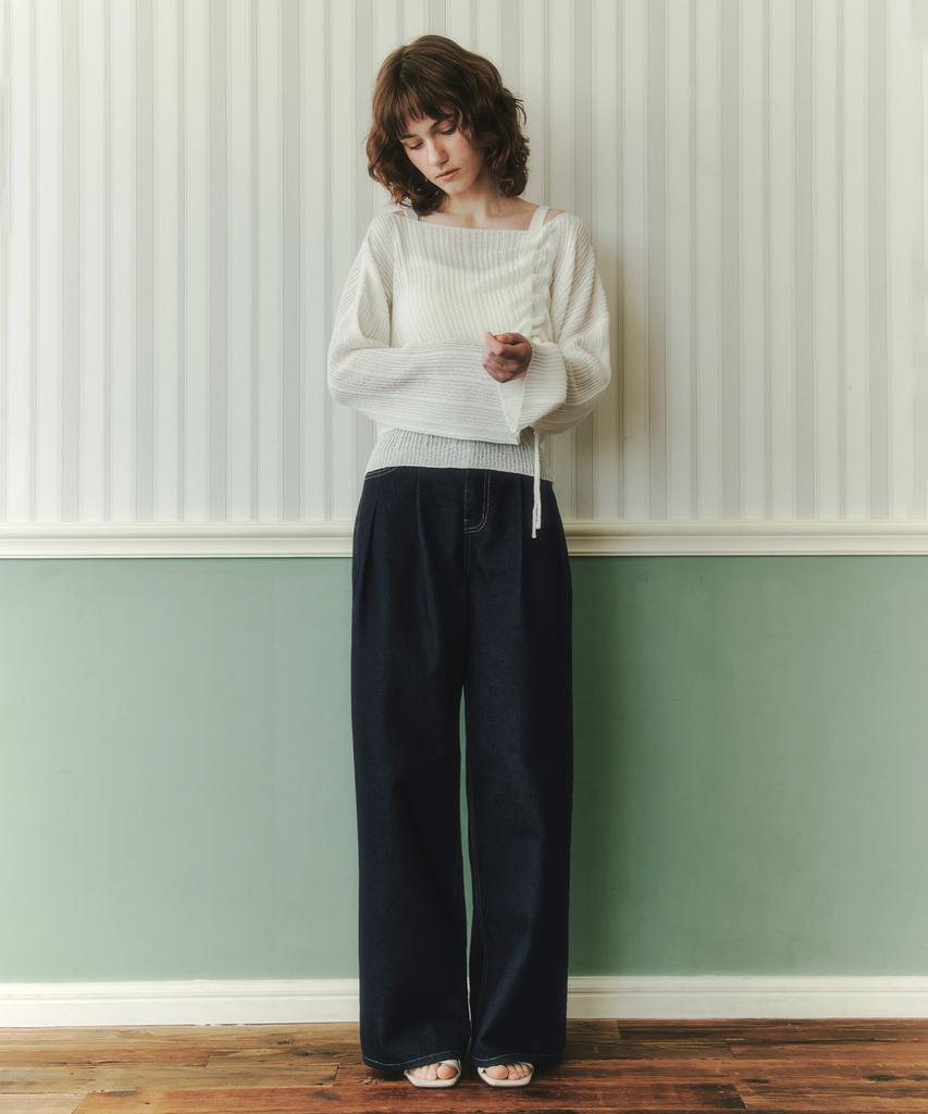 ZEROSTREET [4 Colors] String Point Knit & Sleeveless Set
